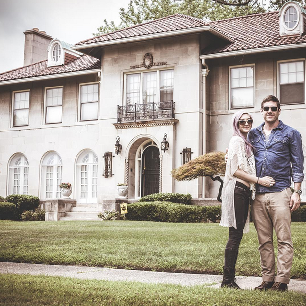 Carré Callaway and Wes Borland in front of their Boston Edison home in Detroit. 