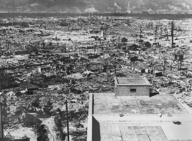 This file photo dated 1945 shows the devastated city of Hiroshima in days after the first atomic bomb was dropped by a US Air Force B-29 
