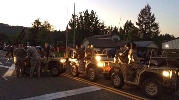 Crews gather to search for soldier who disappeared during a training operation in Mason County, Washington, Sept. 11, 2015. 