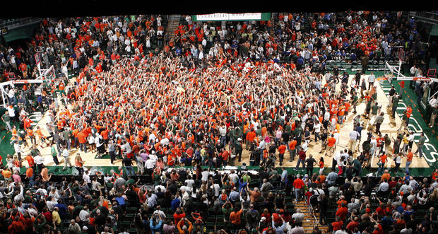 Fans storm the court 
