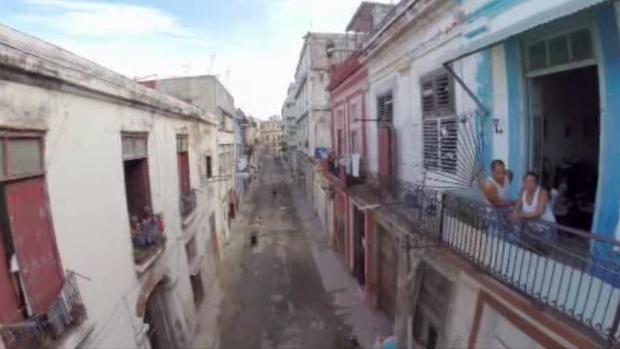 Cuba Drone Passing Through Old Havana 