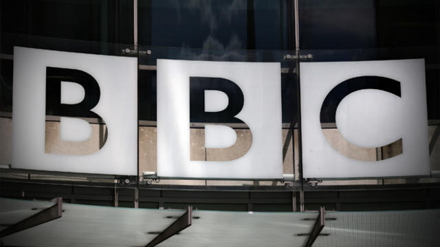 The logo for the Broadcasting House, the headquarters of the BBC, is displayed outside July 25, 2015, in London. 