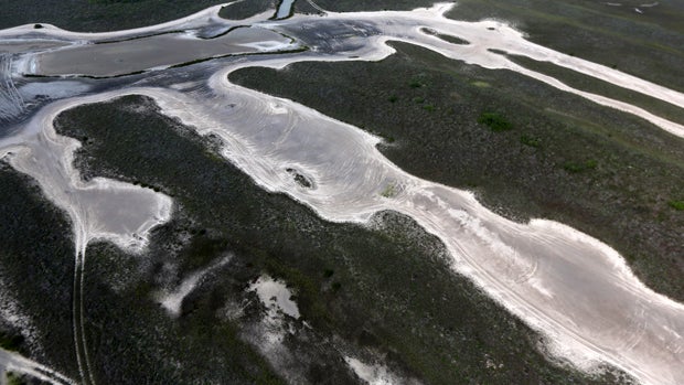 Wetland vegetation and tidal waters form patterns at the southernmost tip of Texas near the U.S.-Mexico border on May 21, 2013, at Las Palomas Wetland Management Area, Texas. 
