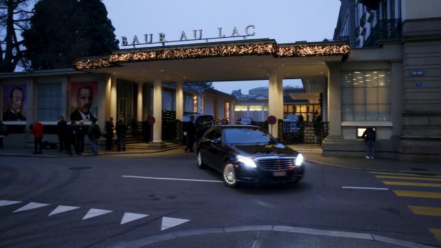 Members of the media stand outside the Baur au Lac hotel where Swiss police arrested FIFA officials, in Zurich, Switzerland 