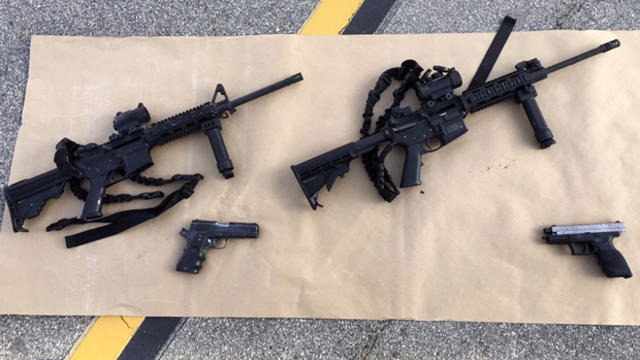 Weapons confiscated from the attack in San Bernardino, California, are shown in this San Bernardino County Sheriff Department handout photo from its Twitter account Dec. 3, 2015. 