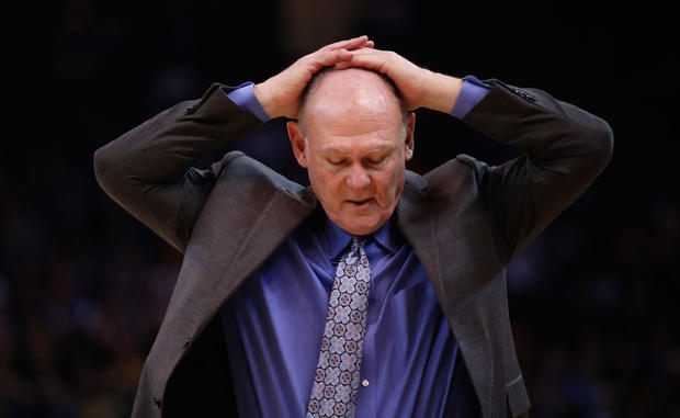 Head coach George Karl of the Sacramento Kings reacts during their game against the Golden State Warriors at ORACLE Arena on December 28, 2015 in Oakland, California. 