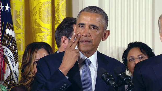 President Obama Wipes Away Tears 