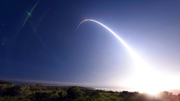 An unarmed Minuteman III intercontinental ballistic missile launches during an operational test from Vandenberg Air Force Base, California, at 11:01 p.m. on Feb. 25, 2016. 