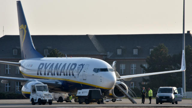 An airplane of Irish airline Ryanair is seen at Berlin Schoenefeld airport in Germany on Oct. 27, 2015. 