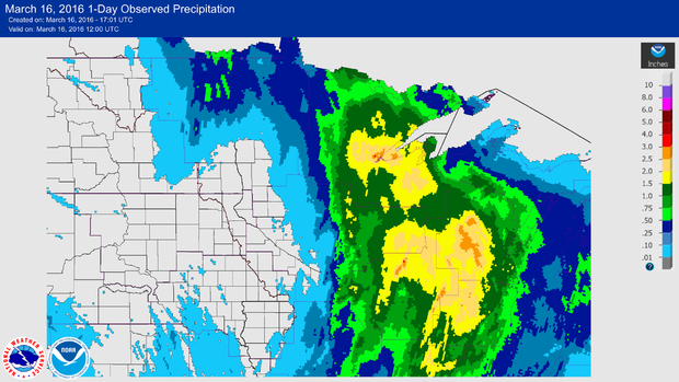 Radar-estimated 24-hour rainfall totals 