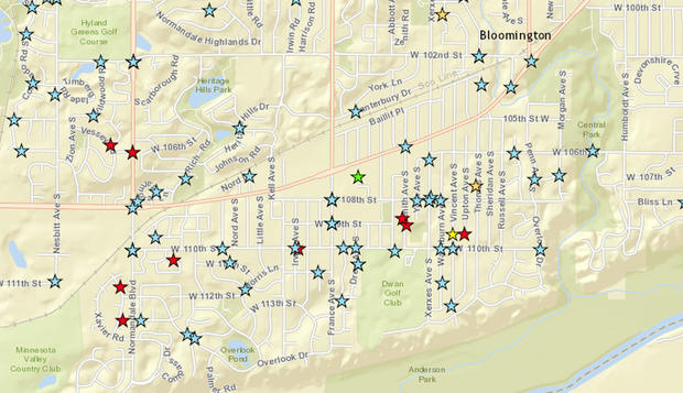 Map Of Pets Killed By Coyotes In Bloomginton. 