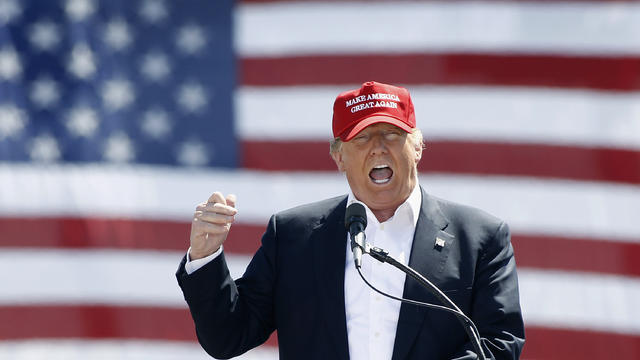 Republican presidential candidate Donald Trump speaks to guests gathered at Fountain Park during a campaign rally on March 19, 2016, in Fountain Hills, Arizona. 