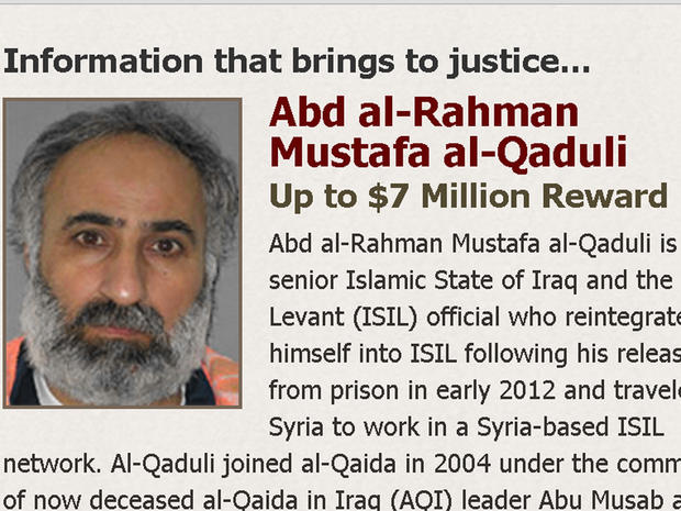 An image of senior ISIS figure Abd al-Rahman Mustafa al-Qaduli is seen on the Rewards for Justice website 