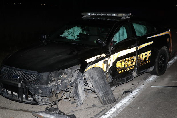 Macomb County Sheriff's Department car smashed 