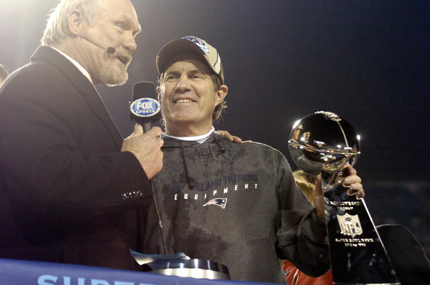 Bill Belichick with the Lombardi Trophy - Super Bowl XXXIX - Philadelphia Eagles vs New England Patriots - February 6, 2005 