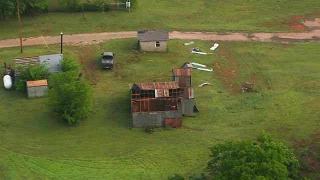 Damage is seen from an aerial view after severe weather struck Oklahoma April 26, 2016. 