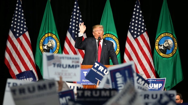 Republican presidential candidate Donald Trump speaks at a campaign rally in Spokane, Washington, May 7, 2016. 