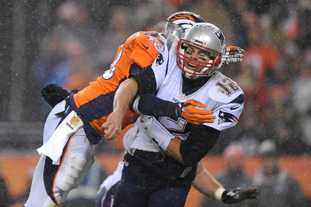 Tom Brady hit - New England Patriots v Denver Broncos 