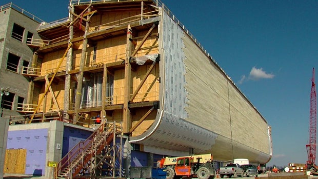 Crews work on the construction of the Ark Encounter amusement park in Williamstown, Kentucky, on Feb. 20, 2016. 