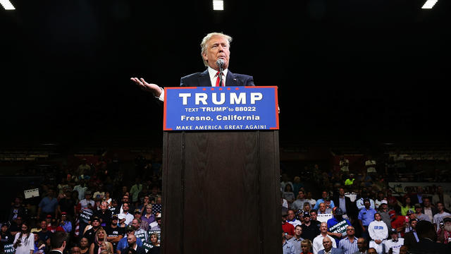 Presumptive Republican presidential nominee Donald Trump speaks at a rally in Fresno, California, on May 27, 2016. 