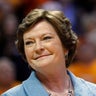 January 2013 file photo shows former Tennessee women's basketball coach Pat Summitt smiling as banner is raised in her honor before team's game against Notre Dame in Knoxville, Tennessee 