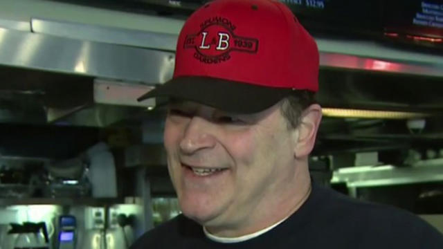 ​Louis Barbati, an owner of the famed L&B Spumoni Gardens pizza restaurant in Brooklyn, New York, appears in an interview broadcast on CBS New York station WCBS-TV in February 2016. 