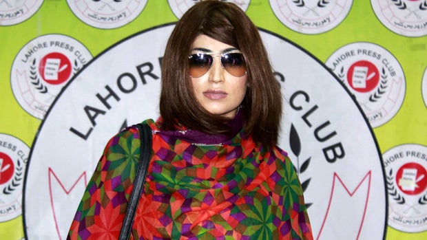 Pakistani social media celebrity Qandeel Baloch arrives for a press conference in Lahore, Pakistan, on June 28, 2016. 