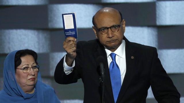 Khizr Khan, whose son, U.S. Army Capt. Humayun Khan, was one of 14 American Muslims who died serving in the U.S. Army in the 10 years after the 9/11 attacks, offers to loan his copy of the Constitution to Republican presidential nominee Donald Trump, as h 