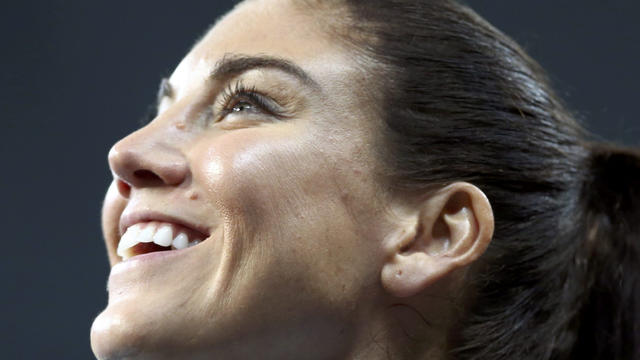 ​Hope Solo of the United States of America smiles after the team's Olympic debut in a match against New Zealand in Belo Horizonte, Brazil, Aug. 3, 2016. 