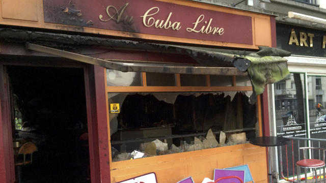 View of the bar in Rouen, France, Aug. 6, 2016, where officials say a fire killed 13 people and injured another six. 