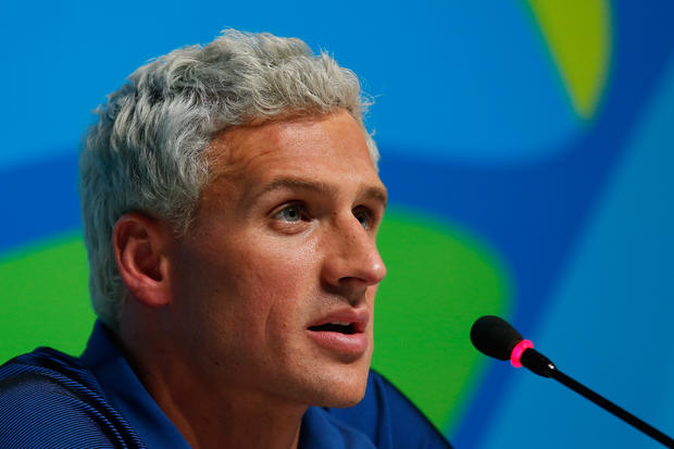 Ryan Lochte of the United States attends a press conference in the Main Press Center on Day 7 of the Rio Olympics on August 12, 2016 in Rio de Janeiro, Brazil. 