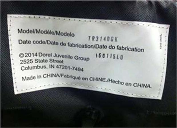 Recalled stroller label 