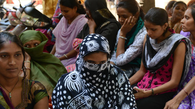 Indian surrogate mothers gather during a peaceful protest on the campus of Dr. Nayana Patel’s Kaival Hospital in Anand, India, on Oct. 29, 2015. 