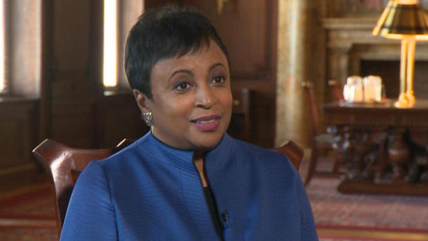 Librarian of Congress Carla Hayden speaks to CBS News during an interview after her swearing-in ceremony at the Library of Congress in Washington on Sept. 14, 2016. 