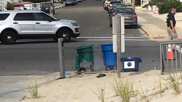 An explosive device detonated inside a garbage can near a charity racecourse in Seaside Park, New Jersey, on Sept. 17, 2016. 