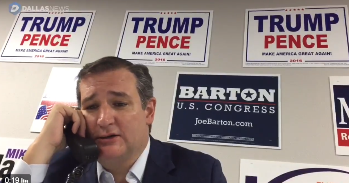 Ted Cruz is seen phone-banking at GOP office with Trump-Pence signs - CBS  News