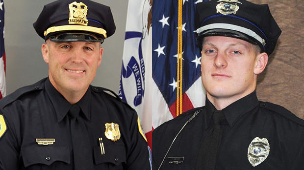 Des Moines Police Sgt. Anthony “Tony” Beminio, left, and Urbandale Police Officer Justin Martin are seen in photos obtained by CBS affiliate KCCI-TV. 
