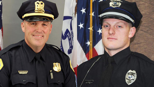 Des Moines Police Sgt. Anthony “Tony” Beminio, left, and Urbandale Police Officer Justin Martin are seen in photos obtained by CBS affiliate KCCI-TV. 