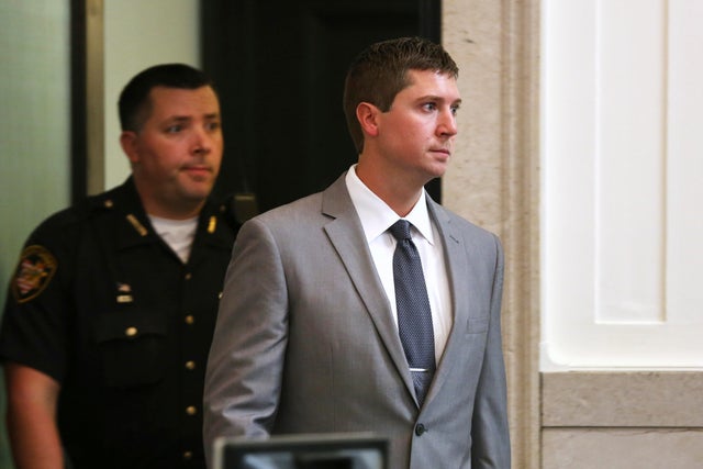 Ray Tensing re-enters Hamilton County Common Pleas Judge Megan Shanahan&rsquo;s courtroom after a short break in the jury selection process for his murder trial in Cincinnati Oct. 25, 2016. 
