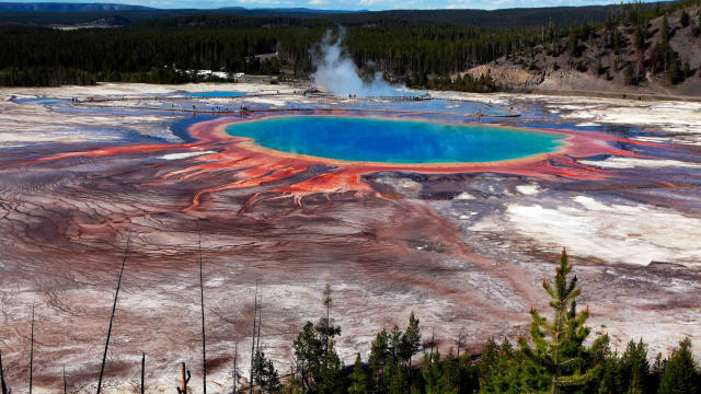 The Grand Prismatic Spring, the largest in the United States and third largest in the world, is seen in Yellowstone National Park, Wyoming, June 22, 2011. 