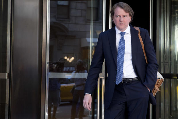 Attorney Donald McGahn leaves the Four Seasons hotel in New York June 9, 2016, after a GOP fundraiser. 
