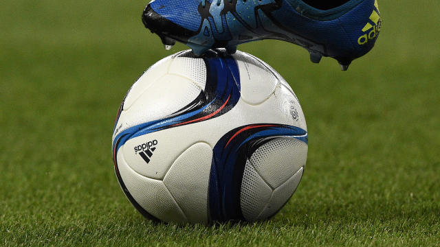 A French L1 official ball is seen before the French L1 football match between Paris Saint-Germain (PSG) and GFC Ajaccio on Aug. 16, 2015, at the Parc des Princes stadium in Paris. 