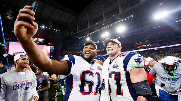 Marcus Cannon, Rob Gronkowski Selfie - Super Bowl XLIX - New England Patriots v Seattle Seahawks 