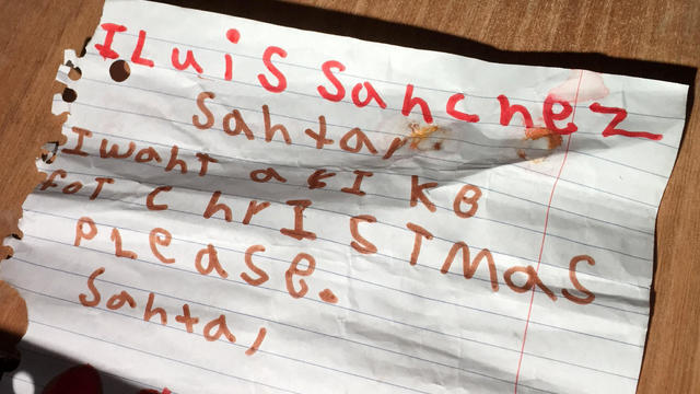 A 5-year-old boy’s letter to Santa was recovered after a car crashed into his family’s ground-floor apartment in Los Angeles on Dec. 1, 2016. 