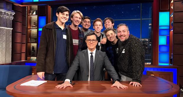 Prosper High kids with Colbert 