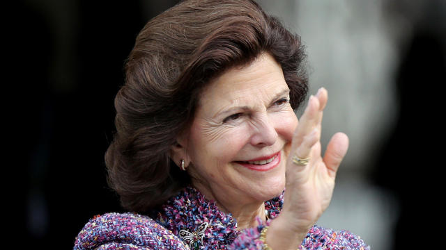Queen Silvia of Sweden greets the public during a visit in Leipzig, Germany, on Oct. 8, 2016. 