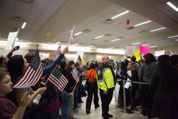 Activists Protest Muslim Immigration Ban At Dallas Fort-Worth Airport 