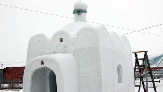 In this image made from video, a chapel made of snow is seen in Sosnovka, Russia, Feb. 8, 2017. 