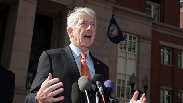 Virginia Attorney General Mark Herring speaks to members of the media after a hearing Feb. 10, 2017, in front of a federal courthouse in Alexandria, Virginia. 