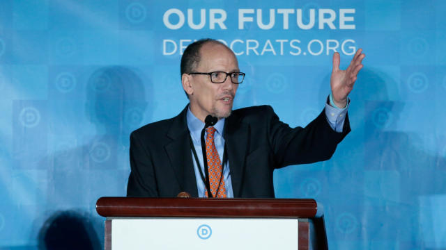 Former Labor Secretary Tom Perez addresses the audience as the Democratic National Committee holds an election to choose their next chairperson at their winter meeting in Atlanta, Georgia, Feb. 25, 2017. 